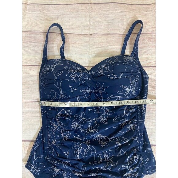 NipTuck Swim Women's One Piece Navy Blue Silver Floral Swim Suit - 12 - Picture 8 of 14